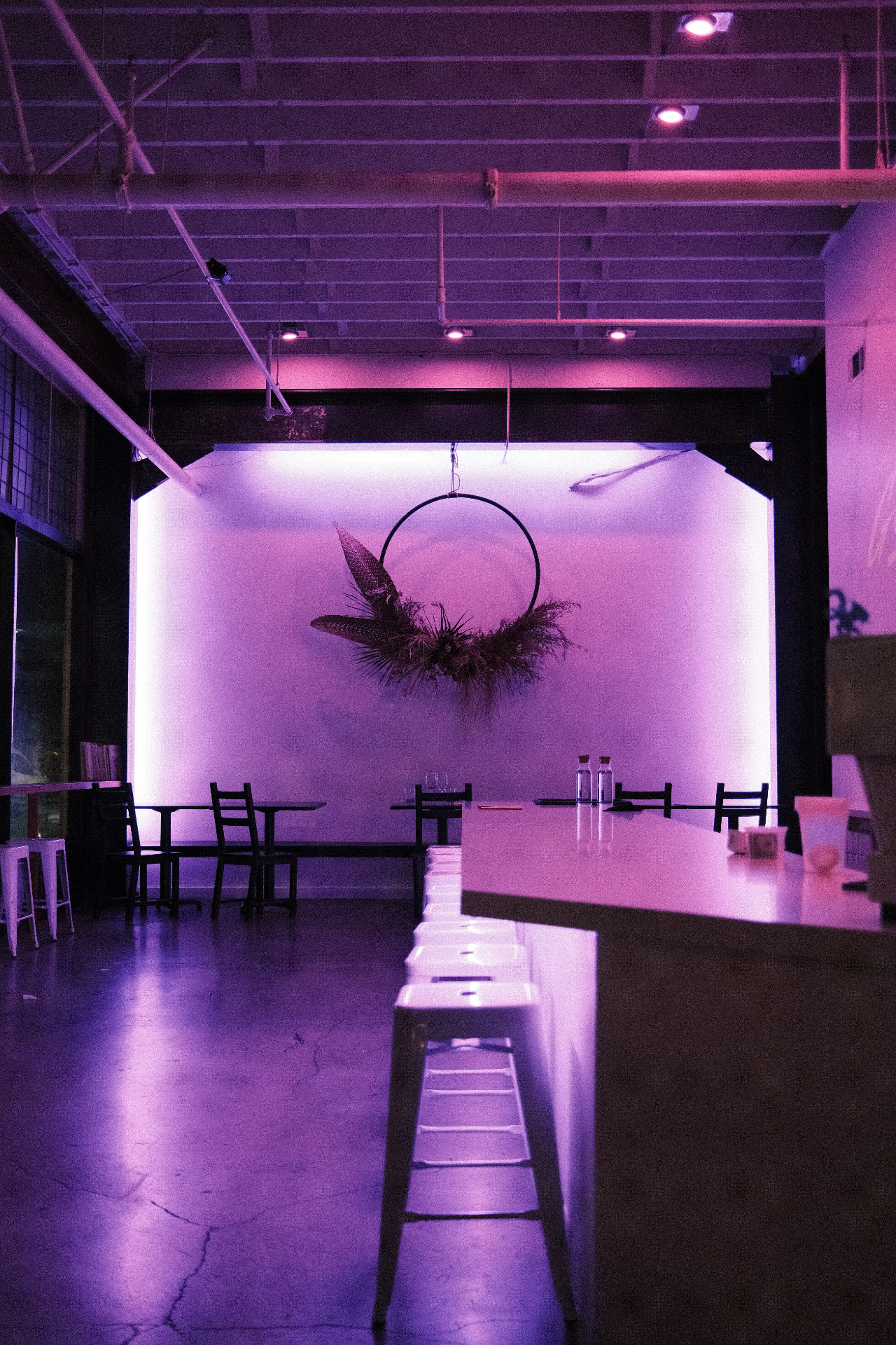 Inside Gemini Wine Bar after dark